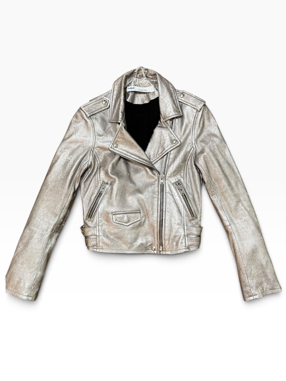 Auth IRO Metallic Silver Leather Moto Jacket Small